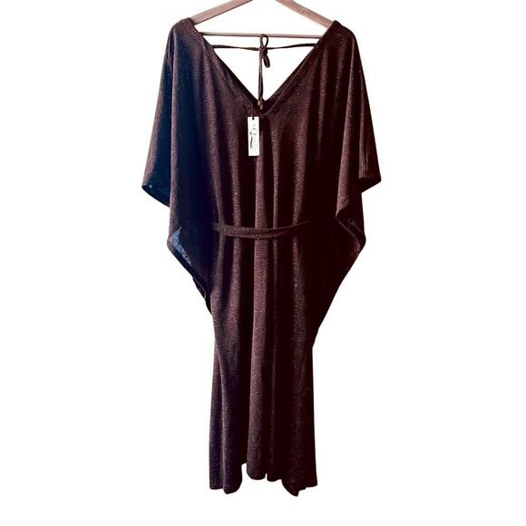 NWT AcQuarela brown & gold metallic sheer kaftan dress size large beach cover - Picture 2 of 2